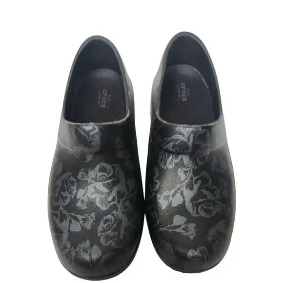 Womens CROCS clogs neria Pro 2 black silver rose pattern comfortable size 7 - Picture 4 of 6